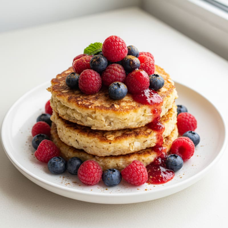 Fluffy Cottage Cheese Pancakes with Berries