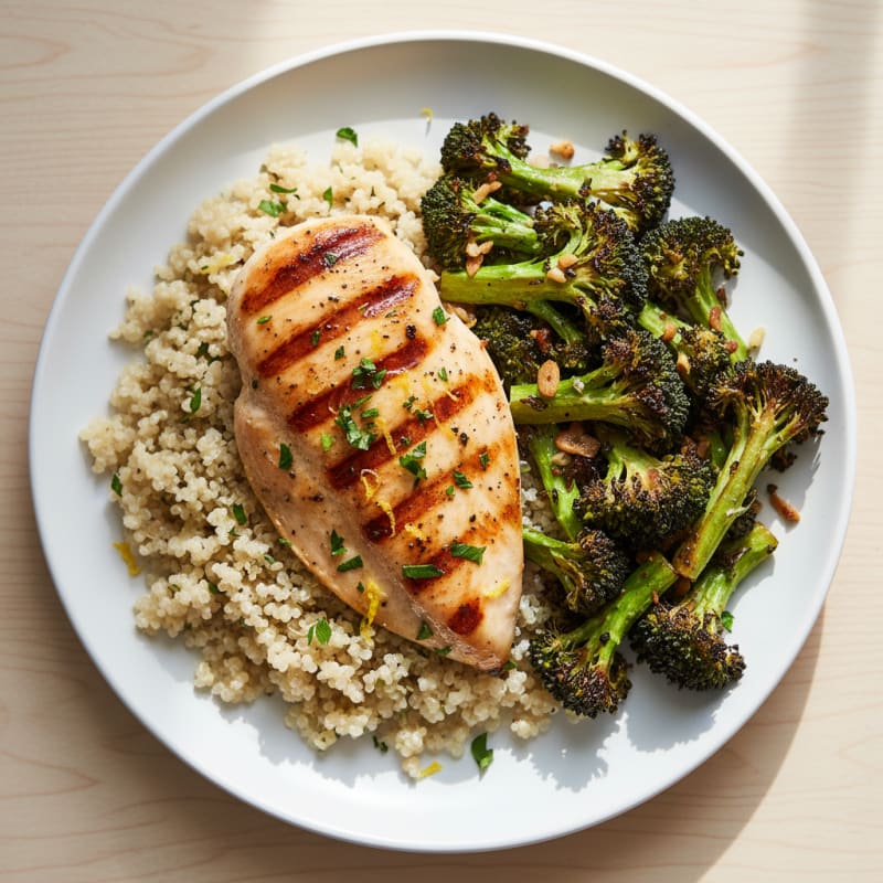 Grilled Chicken Breast with Quinoa and Roasted Broccoli
