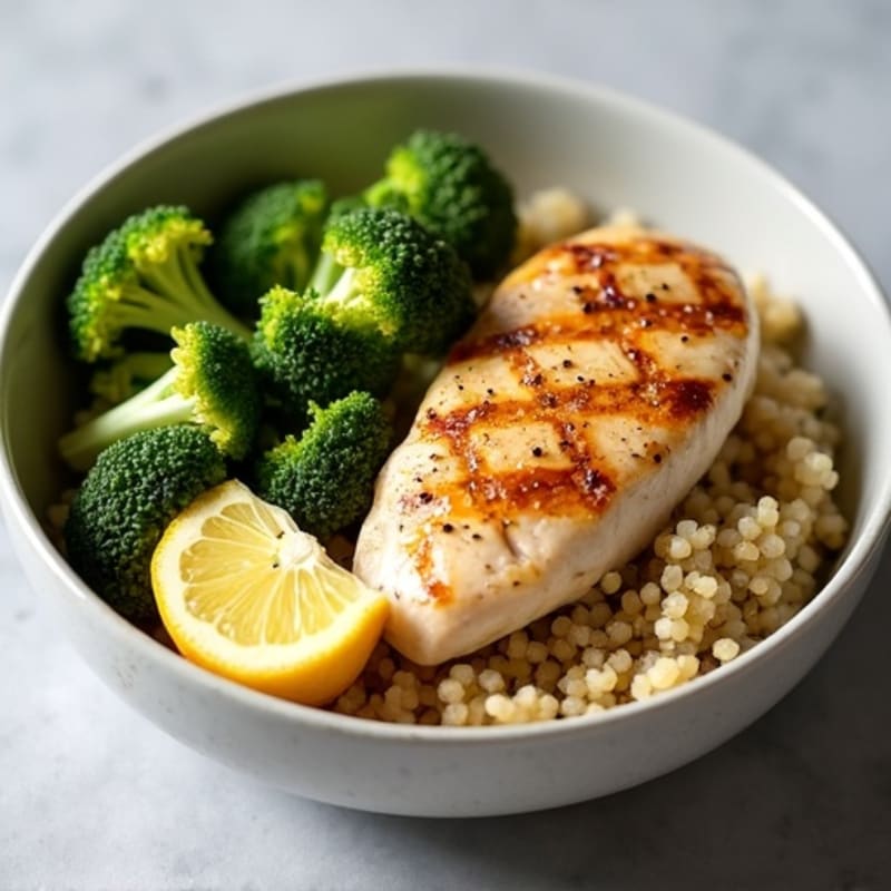 Grilled Chicken and Quinoa Bowl with Roasted Broccoli