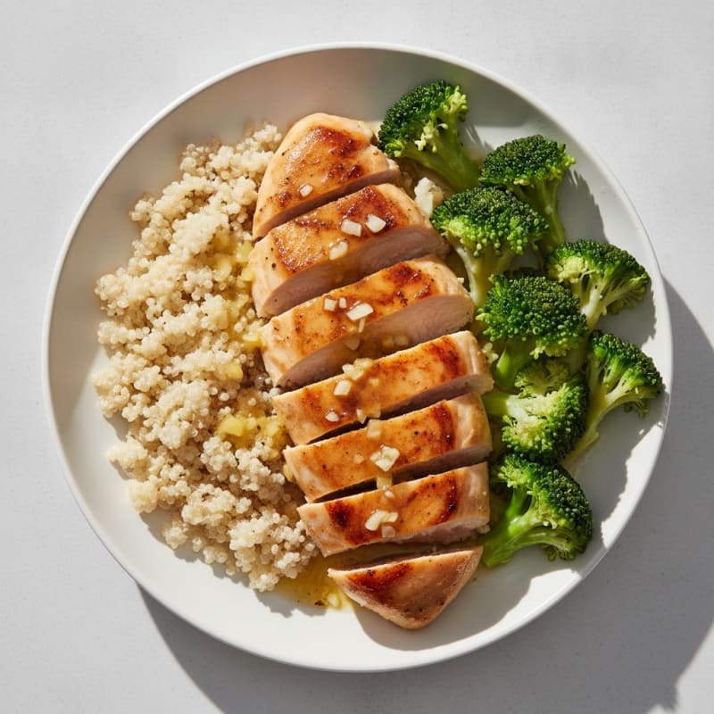 Grilled Lemon Garlic Chicken Breast with Steamed Broccoli and Quinoa