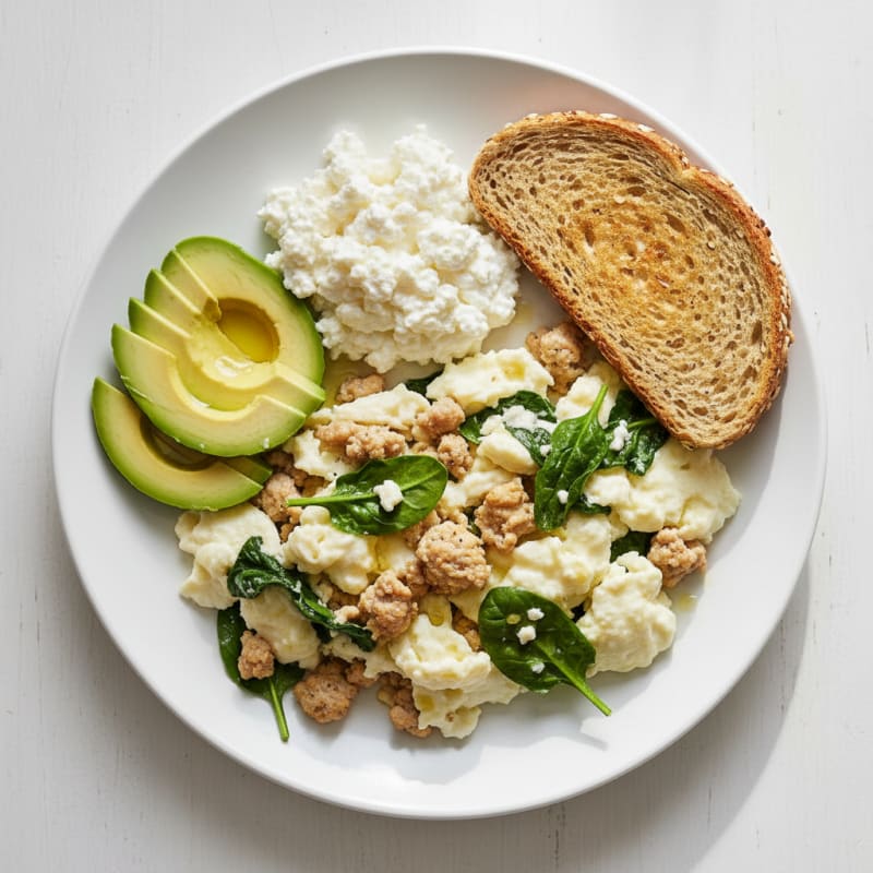 Egg White and Turkey Spinach Scramble with Cottage Cheese