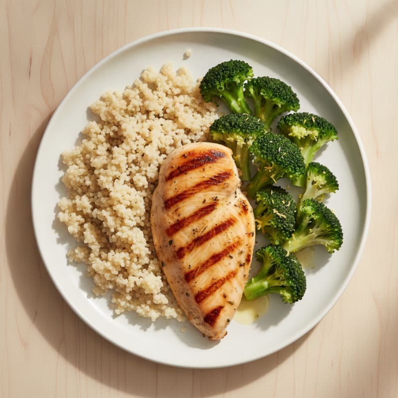 Grilled Chicken Breast with Quinoa and Steamed Broccoli