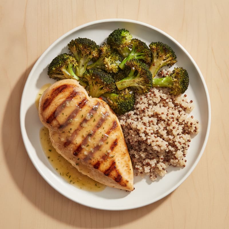 Grilled Chicken Breast with Roasted Broccoli and Quinoa
