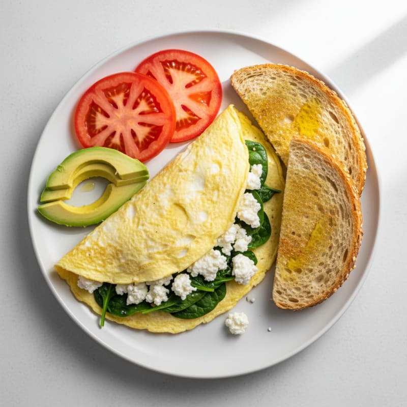 Egg White Spinach Omelette with Cottage Cheese and Sliced Tomatoes