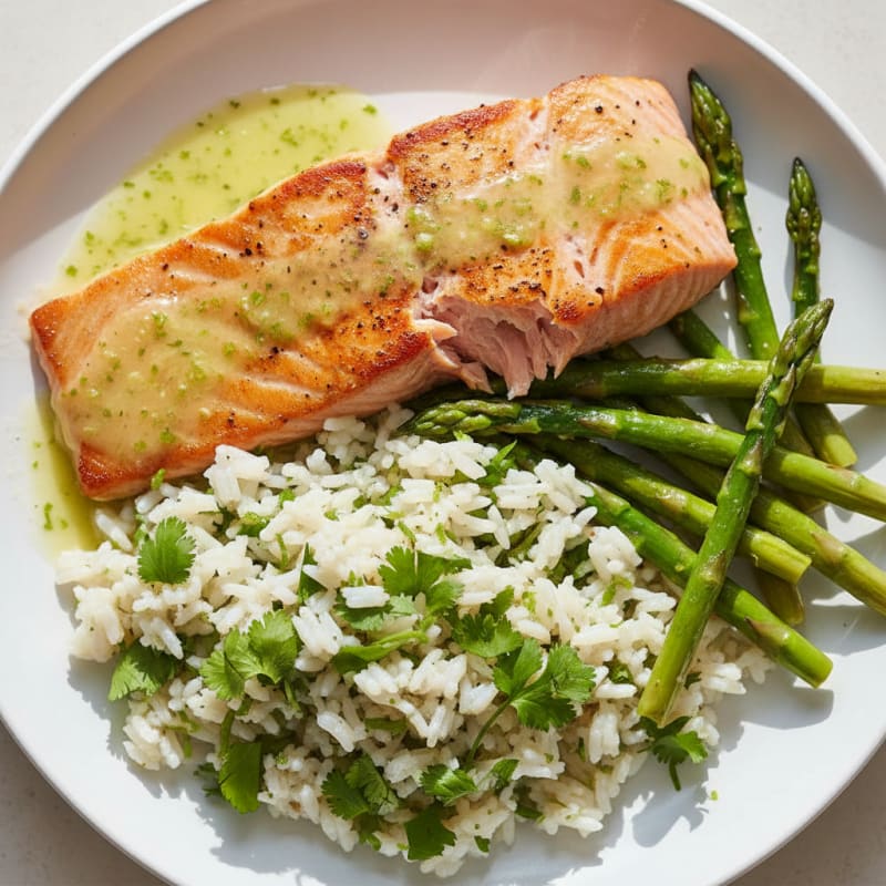 Crispy Pan-Seared Salmon with Cilantro Lime Rice