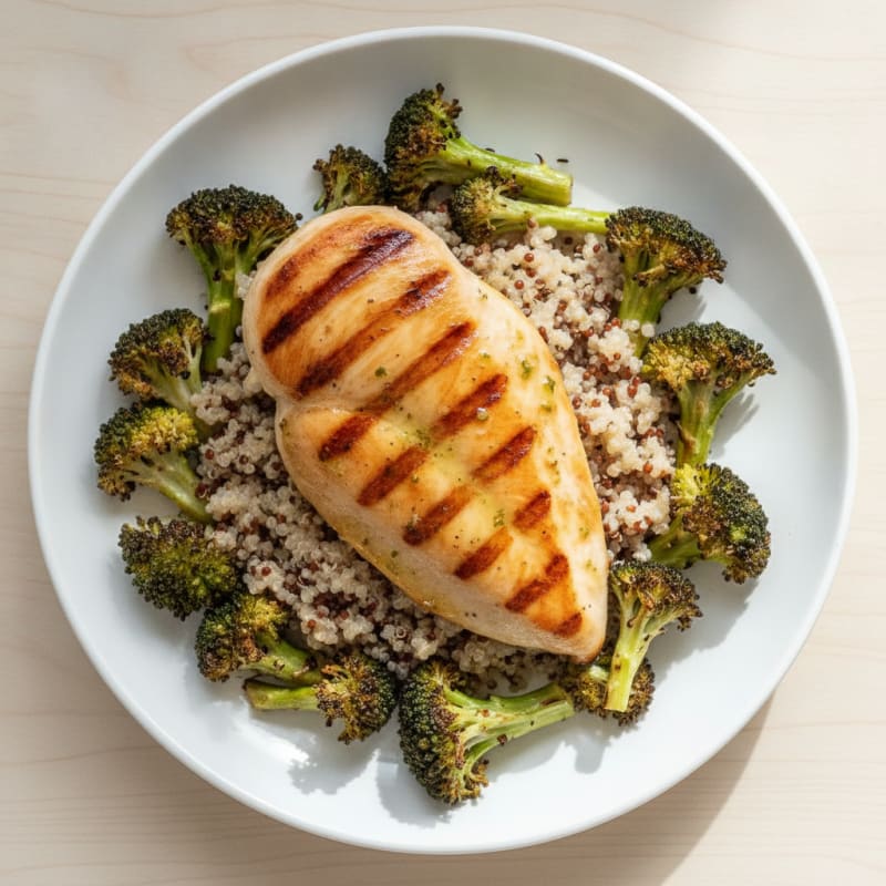 Grilled Chicken Breast with Quinoa and Roasted Broccoli