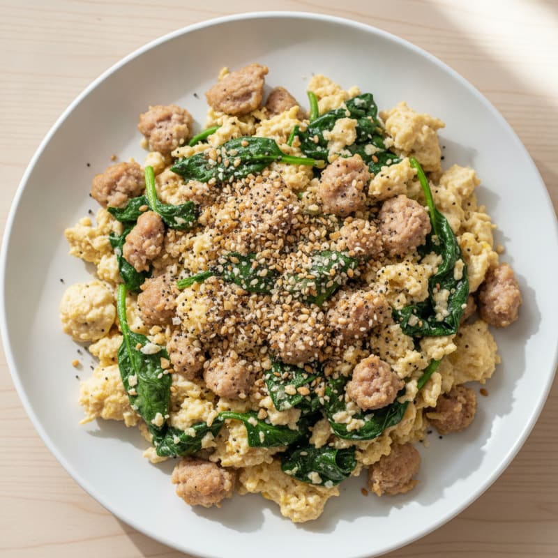 Egg White and Turkey Sausage Scramble with Spinach
