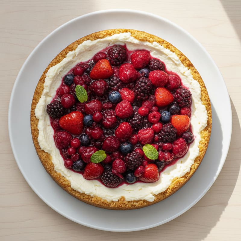 Greek Yogurt Protein Cheesecake with Mixed Berries