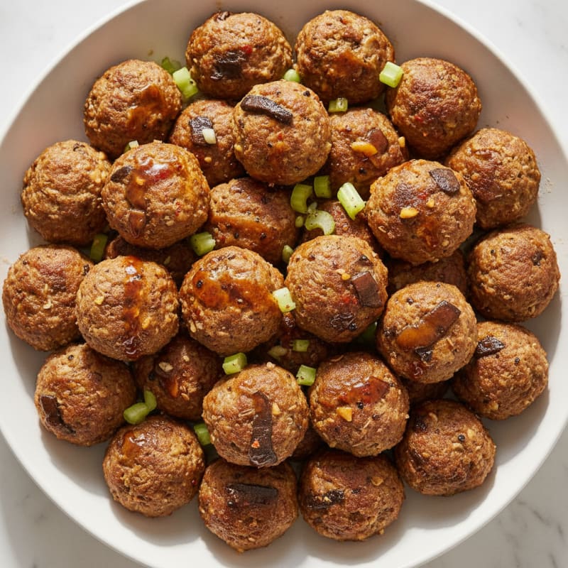 Garlic Beef & Portobello Baked Meatballs