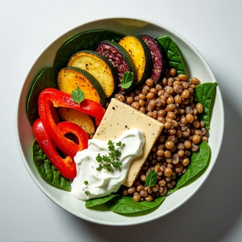 Creamy Lentil and Roasted Vegetable Bowl