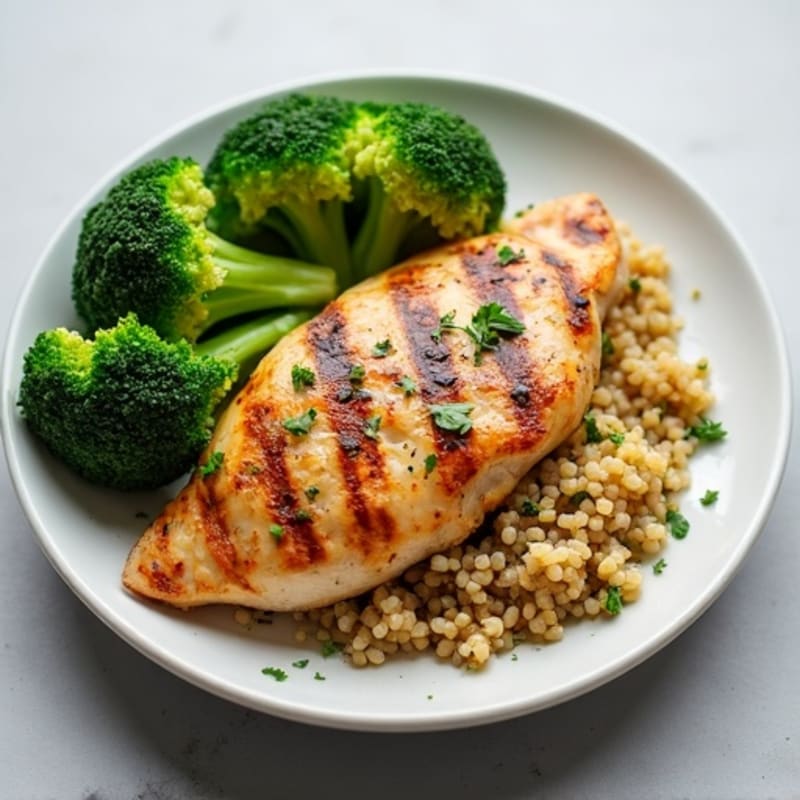 Grilled Chicken Breast with Quinoa and Steamed Broccoli