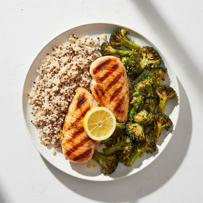 Grilled Chicken Breast with Quinoa and Roasted Broccoli