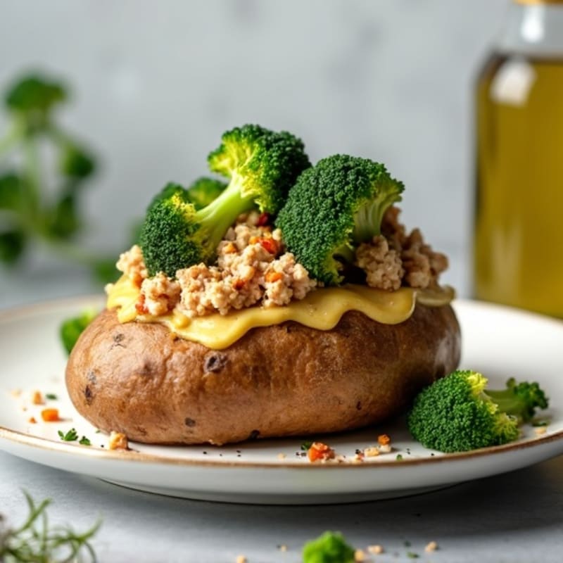 Baked Potato Loaded with Lean Ground Turkey and Crispy Broccoli