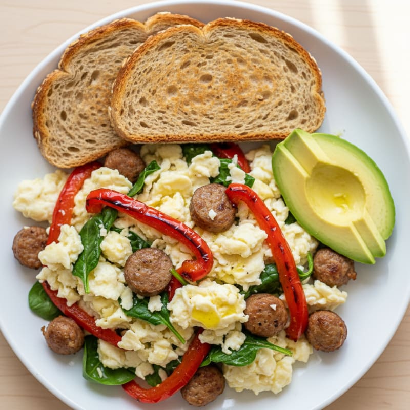 Egg White and Turkey Sausage Scramble with Roasted Peppers