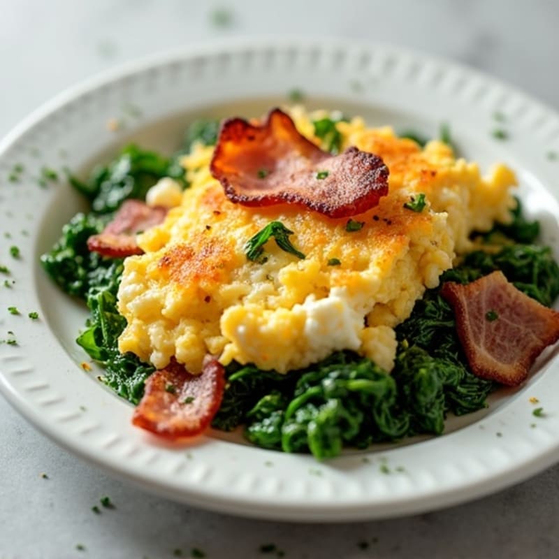 Cottage Cheese Scramble with Sautéed Spinach and Turkey Bacon
