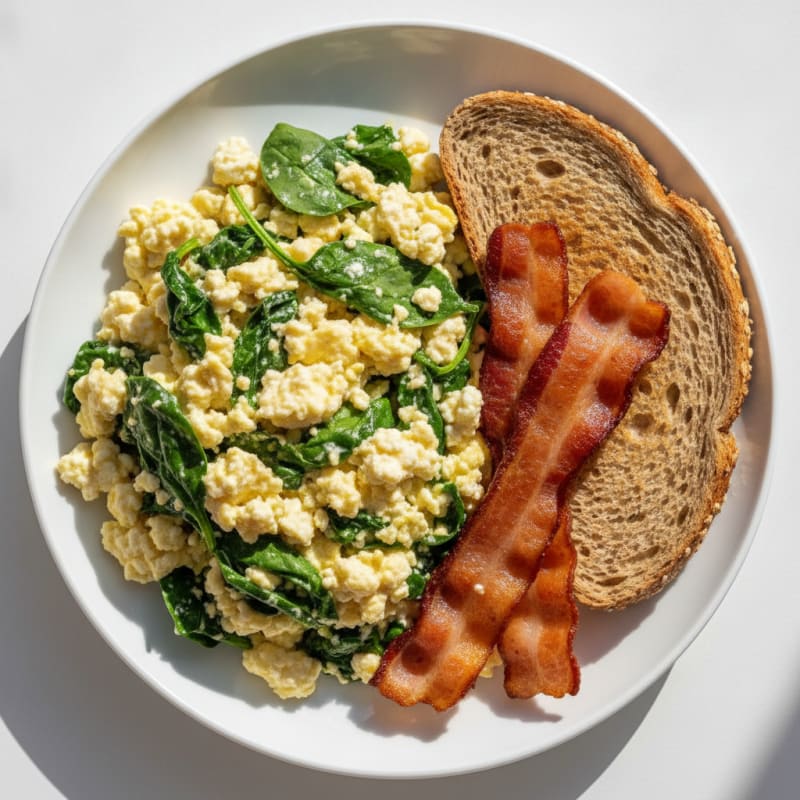 Cottage Cheese Scramble with Spinach and Turkey Bacon