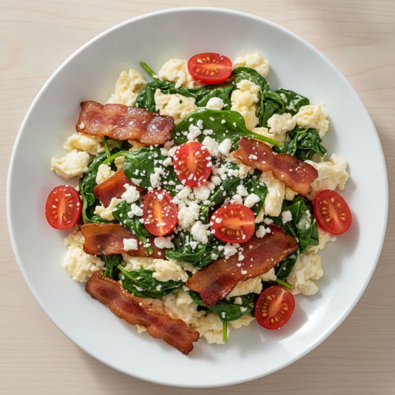 Egg White Spinach Scramble with Turkey Bacon