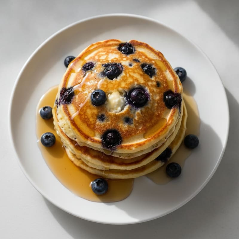 Blueberry Ricotta Pancakes with Maple Syrup