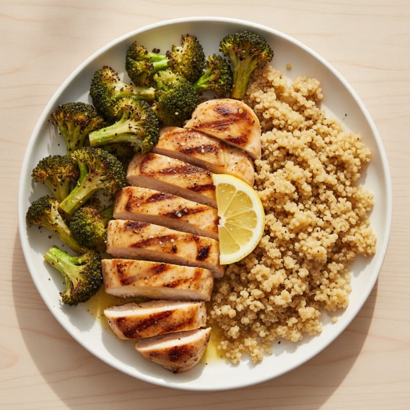 Grilled Chicken Breast with Roasted Broccoli and Quinoa