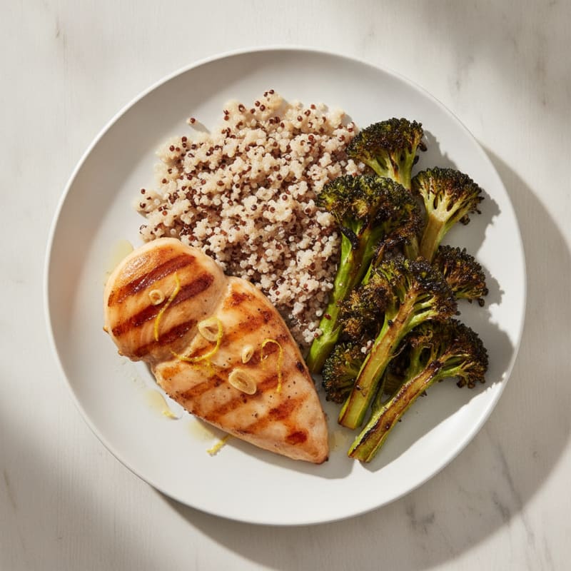 Grilled Chicken Breast with Roasted Broccoli and Quinoa