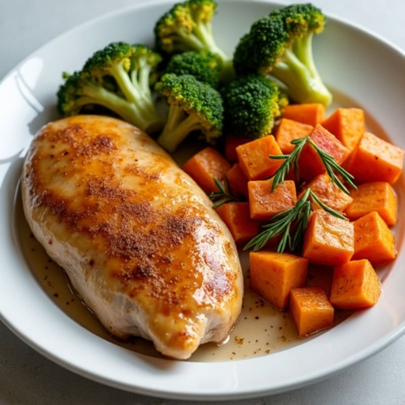 Sheet Pan Maple-Cinnamon Glazed Chicken with Roasted Sweet Potatoes and Broccoli