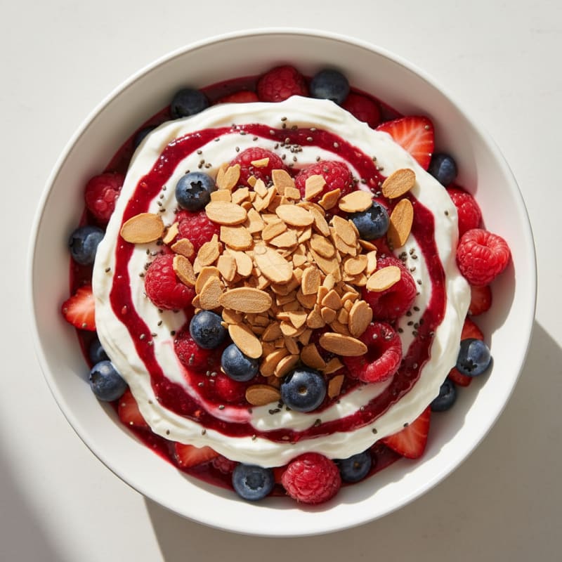 Greek Yogurt Protein Parfait with Mixed Berries and Almonds