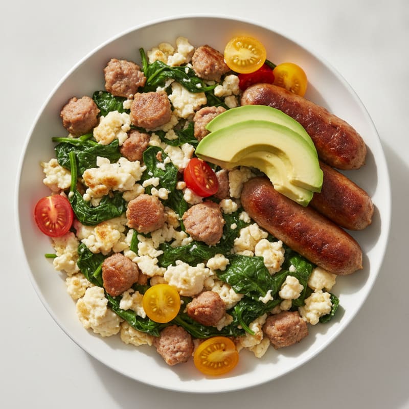 Egg White and Spinach Scramble with Turkey Sausage