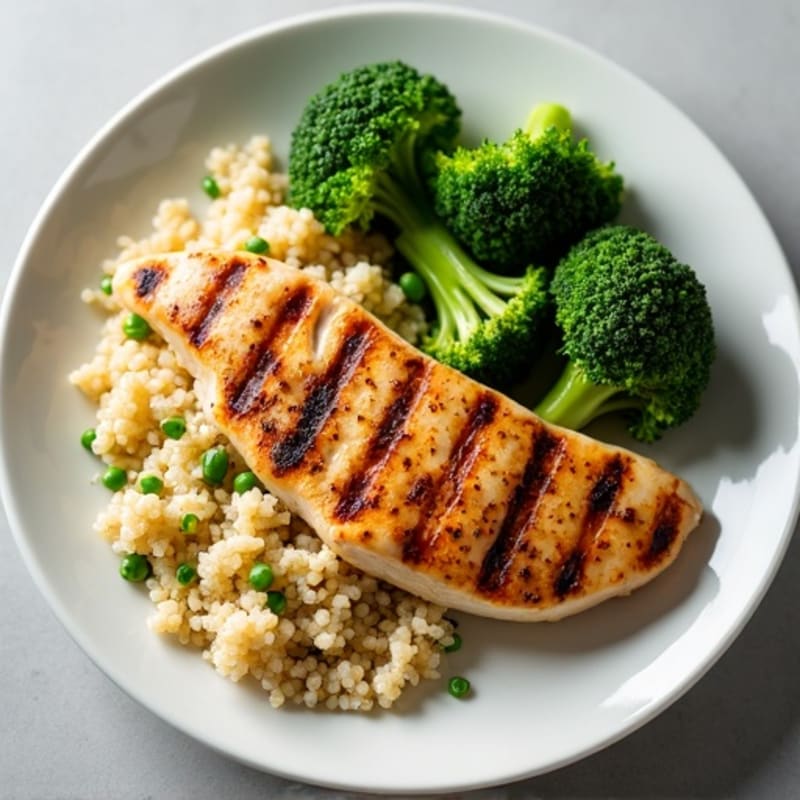 Grilled Chicken Breast with Quinoa and Steamed Broccoli