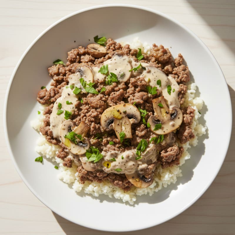 Tender Beef Mince with Creamy Mushroom Sauce