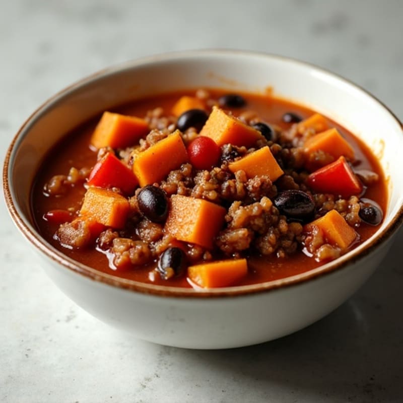 Hearty Black Bean Beef Chili with Sweet Potatoes