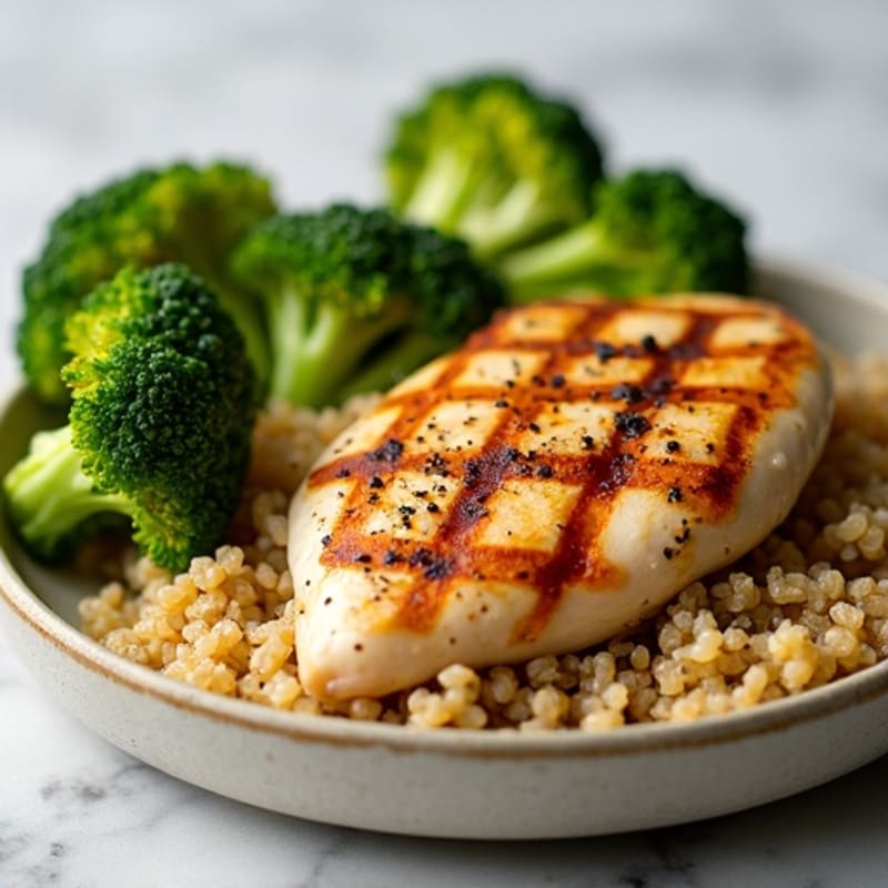 Grilled Chicken Breast with Quinoa and Roasted Broccoli