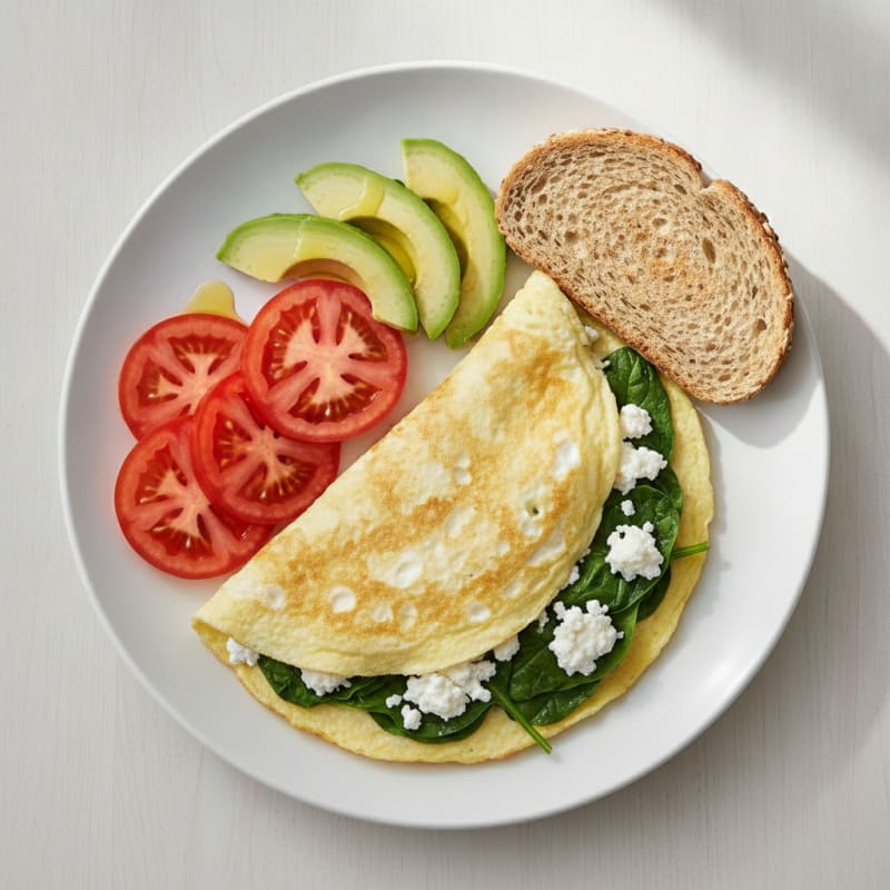 Egg White Spinach Omelette with Cottage Cheese and Fresh Tomatoes