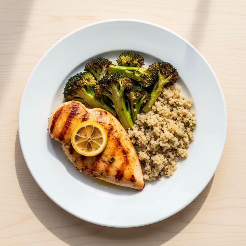 Grilled Chicken Breast with Roasted Broccoli and Quinoa