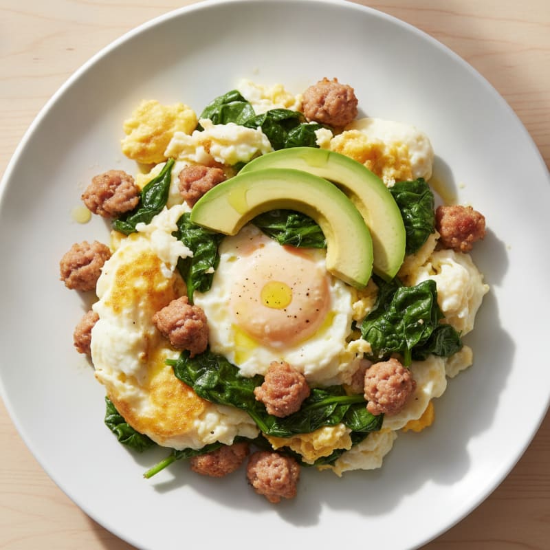 Egg White Scramble with Turkey Sausage and Spinach