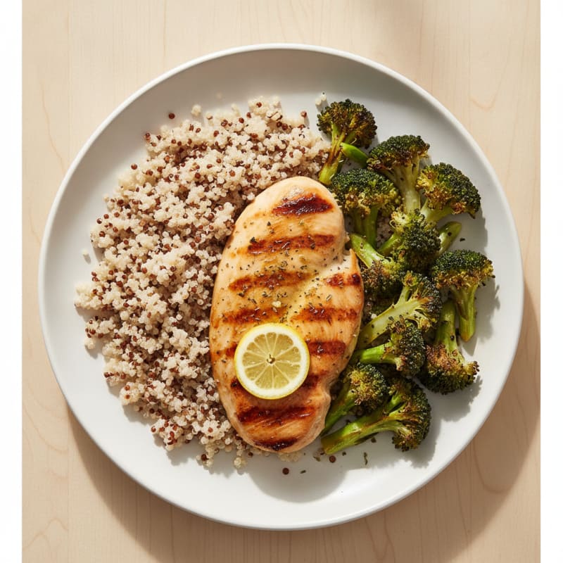 Grilled Chicken Breast with Roasted Broccoli and Quinoa
