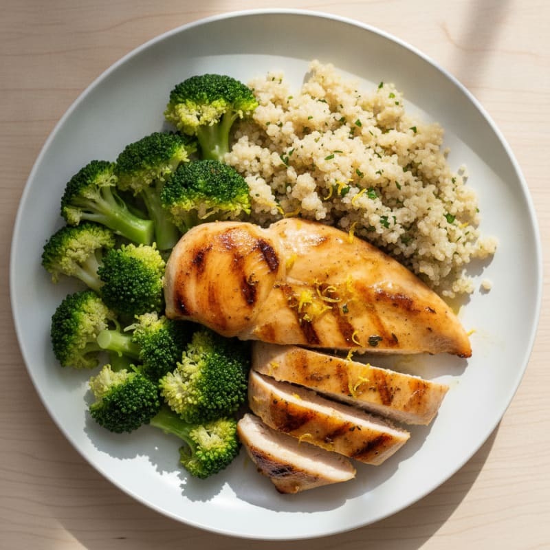 Grilled Chicken Breast with Quinoa and Steamed Broccoli