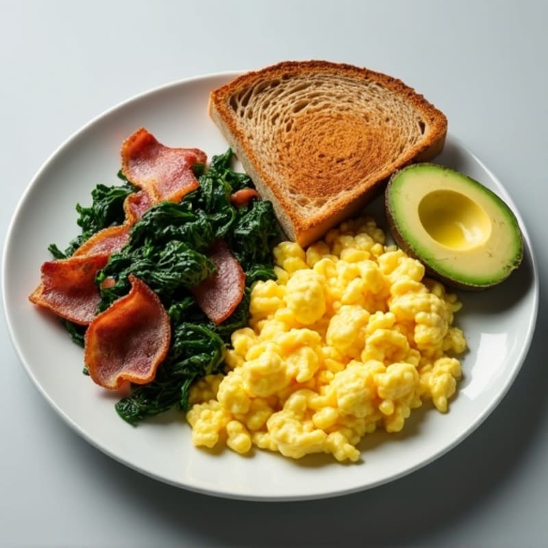 Scrambled Egg Whites with Sautéed Spinach and Turkey Bacon