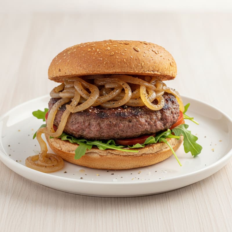 Classic Beef Burger with Caramelized Onions
