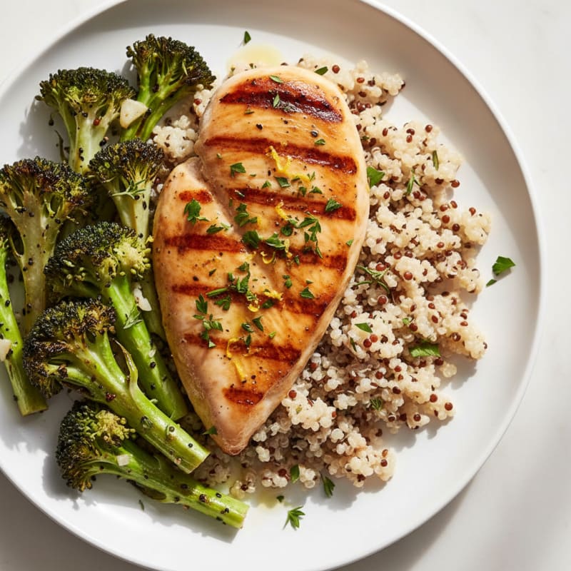 Grilled Chicken Breast with Quinoa and Roasted Broccoli