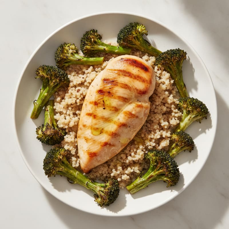 Grilled Chicken Breast with Quinoa and Roasted Broccoli