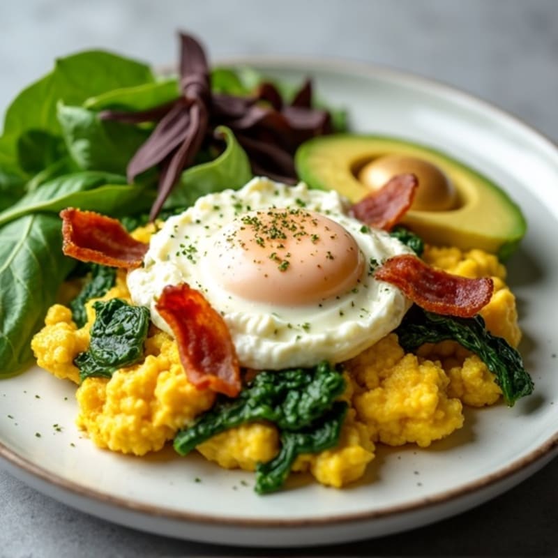 Cottage Cheese Egg Scramble with Spinach and Turkey Bacon