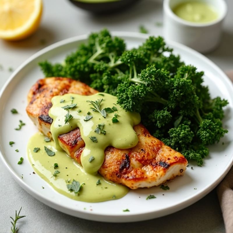 Lemon Herb Grilled Chicken with Crispy Greens and Creamy Avocado