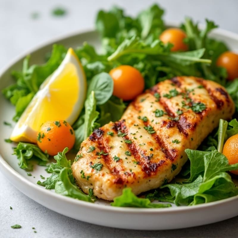 Grilled Chicken with Creamy Avocado, Crisp Greens, and Zesty Citrus Dressing