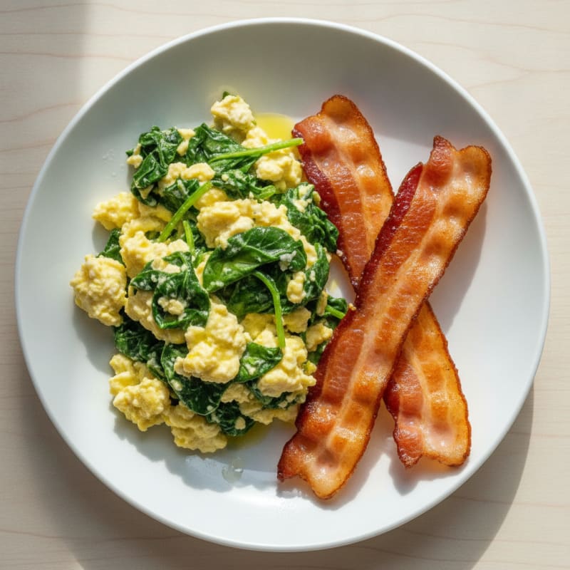 Cottage Cheese Scramble with Spinach and Turkey Bacon