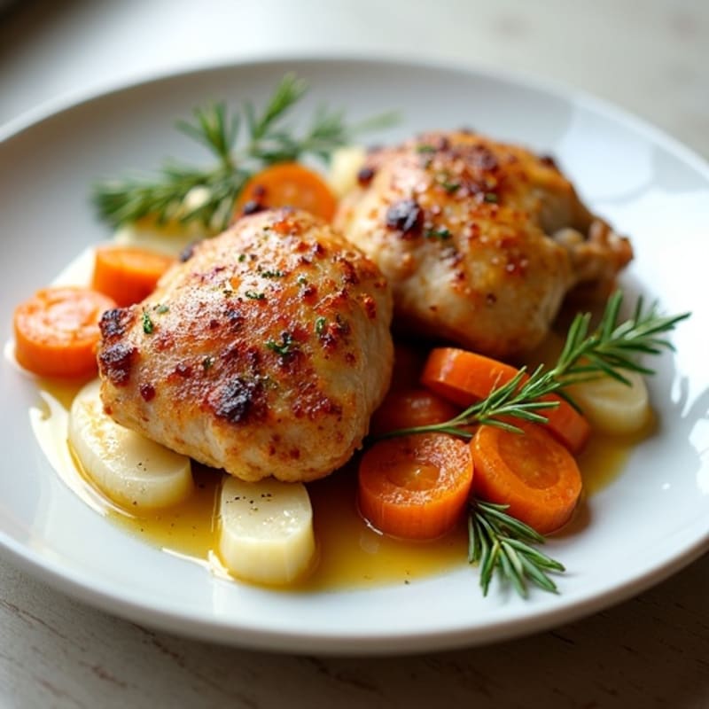 Roasted Chicken Thighs with Crispy Kohlrabi and Carrots