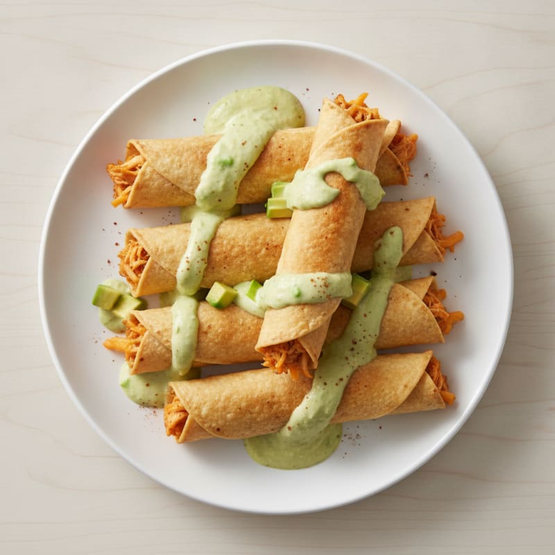 Chicken and Cheese Taquitos with Avocado Crema