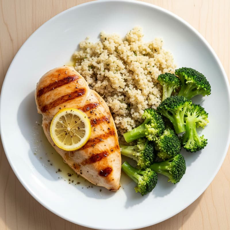 Grilled Chicken Breast with Quinoa and Steamed Broccoli
