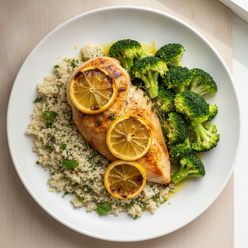 Grilled Chicken Breast with Quinoa and Steamed Broccoli