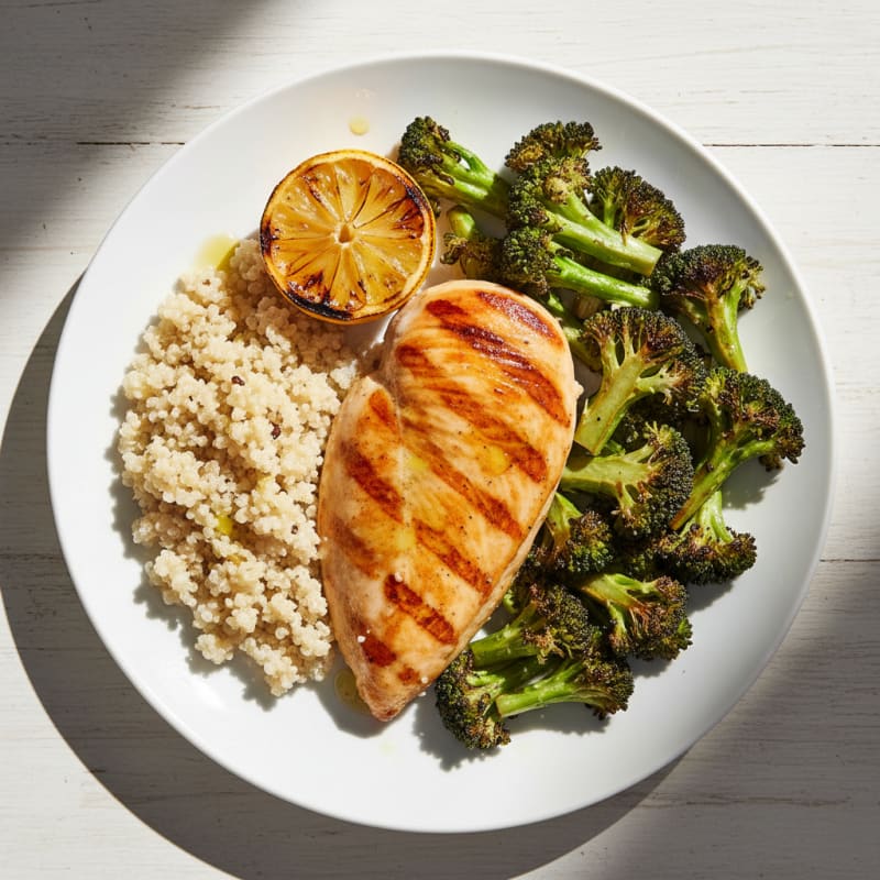 Grilled Chicken Breast with Quinoa and Roasted Broccoli