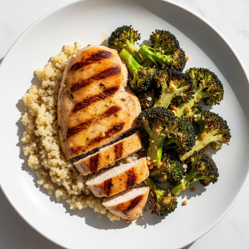 Grilled Chicken Breast with Quinoa and Roasted Broccoli